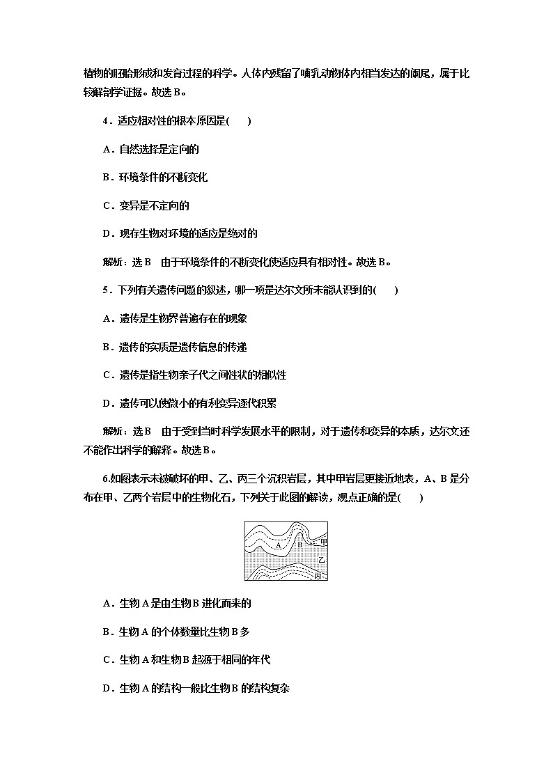 人教版高中生物必修二生物有共同祖先的证据自然选择与适应的形成作业含答案1第2页