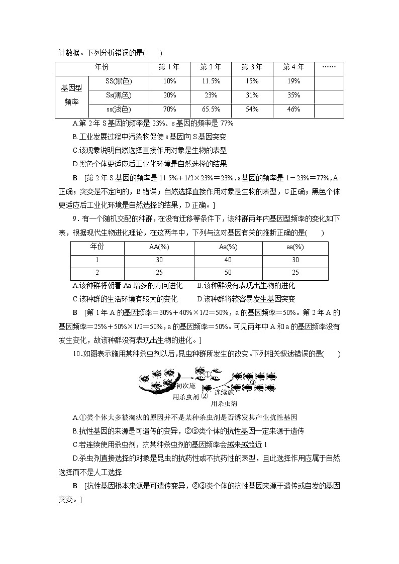 人教版高中生物必修二种群基因组成的变化与物种的形成作业含答案03
