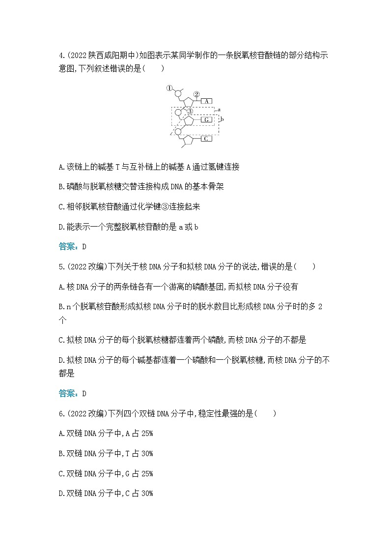 人教版高中生物必修二DNA的结构作业含答案第2页