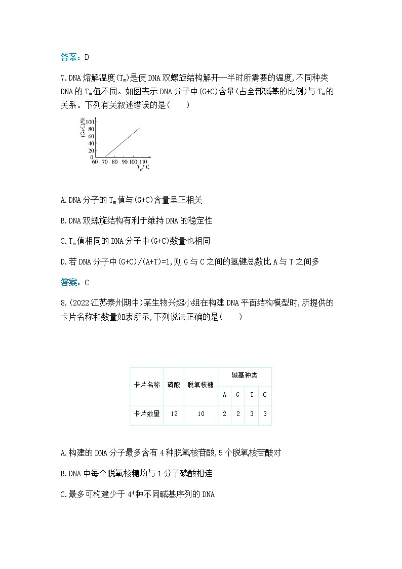 人教版高中生物必修二DNA的结构作业含答案第3页