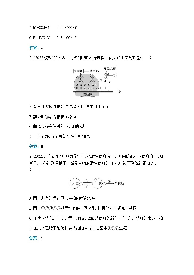 人教版高中生物必修二基因指导蛋白质的合成作业含答案第3页
