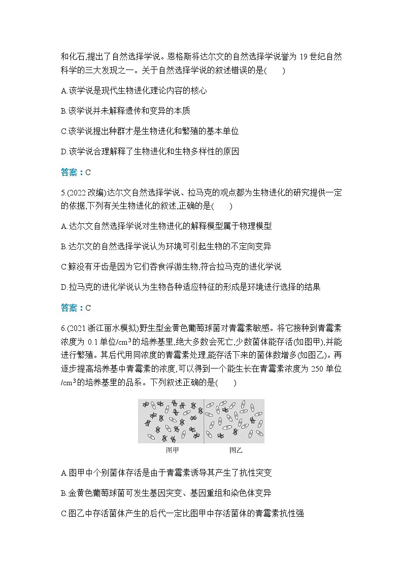 人教版高中生物必修二自然选择与适应的形成作业含答案第2页