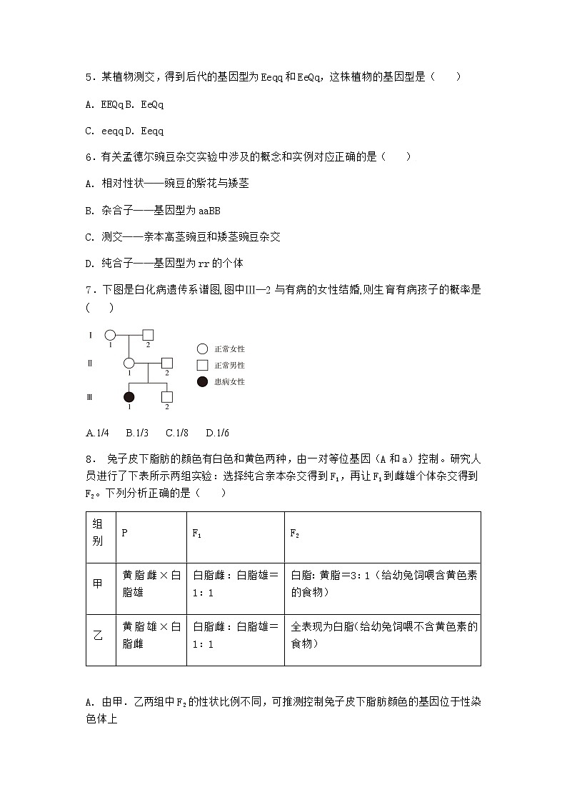 人教版高中生物必修2第1节孟德尔的豌豆杂交实验（一）同步作业含答案第2页