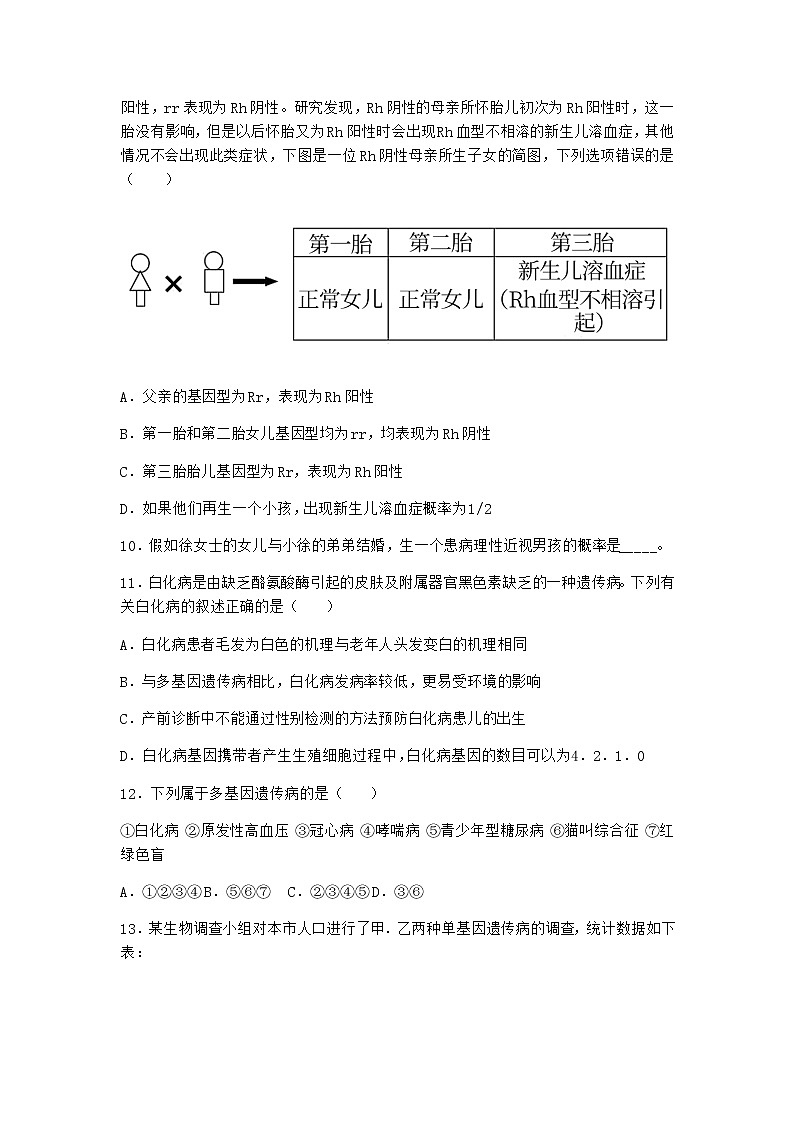 人教版高中生物必修2第3节人类遗传病同步作业含答案103