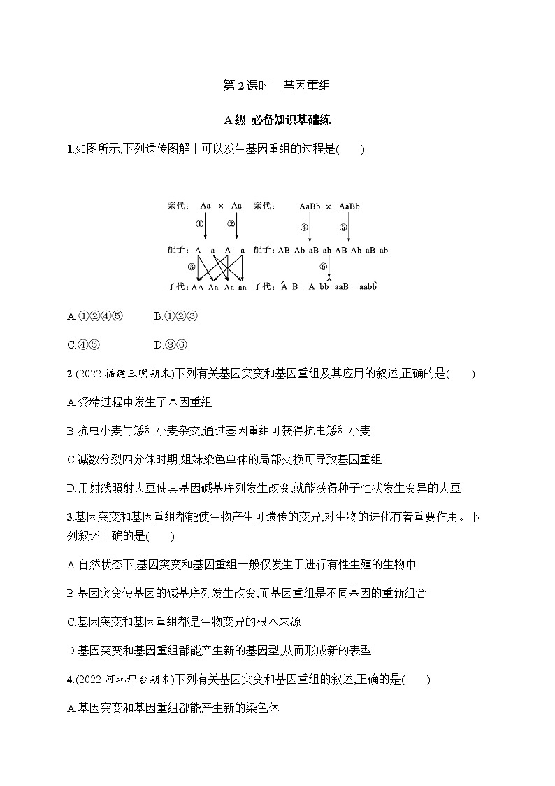 人教版高中生物必修二基因重组作业含答案01