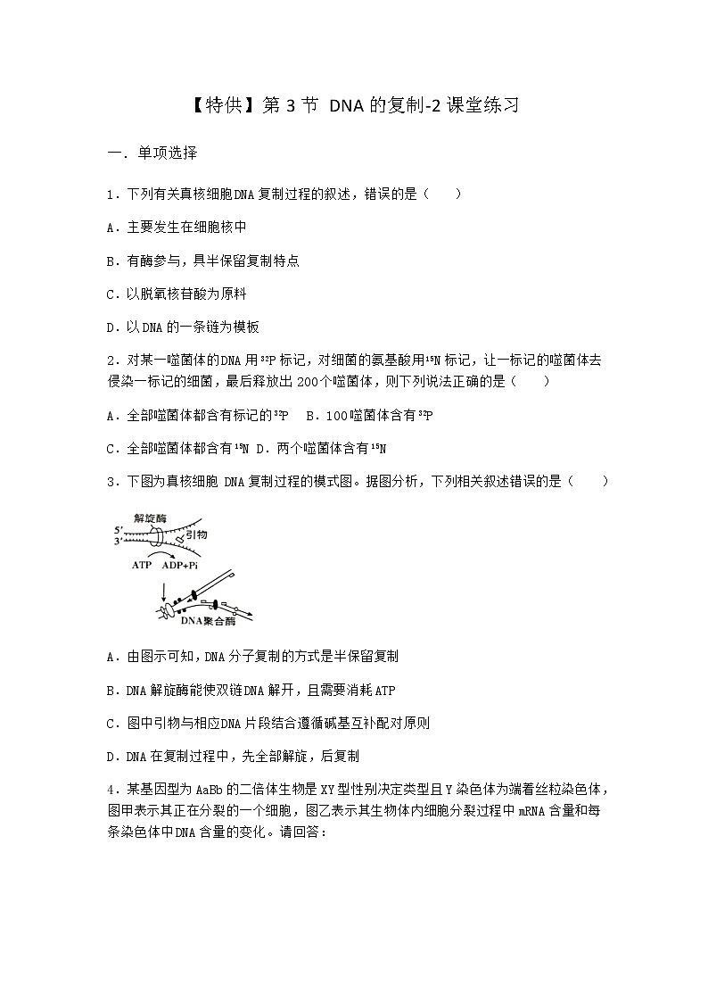 人教版高中生物必修2第3节DNA的复制课堂作业含答案1第1页