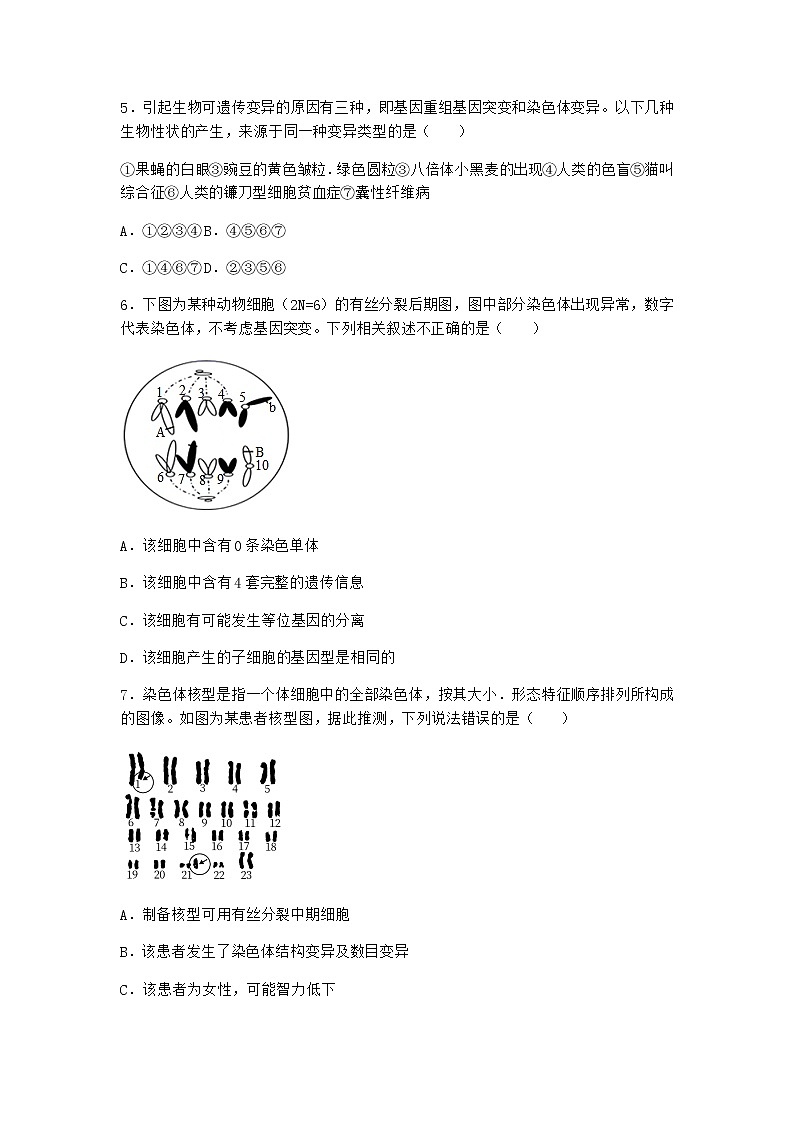 人教版高中生物必修2第2节染色体变异随堂作业含答案102