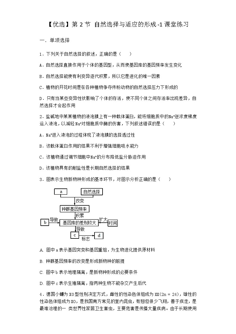 人教版高中生物必修2第2节自然选择与适应的形成课堂作业含答案2第1页