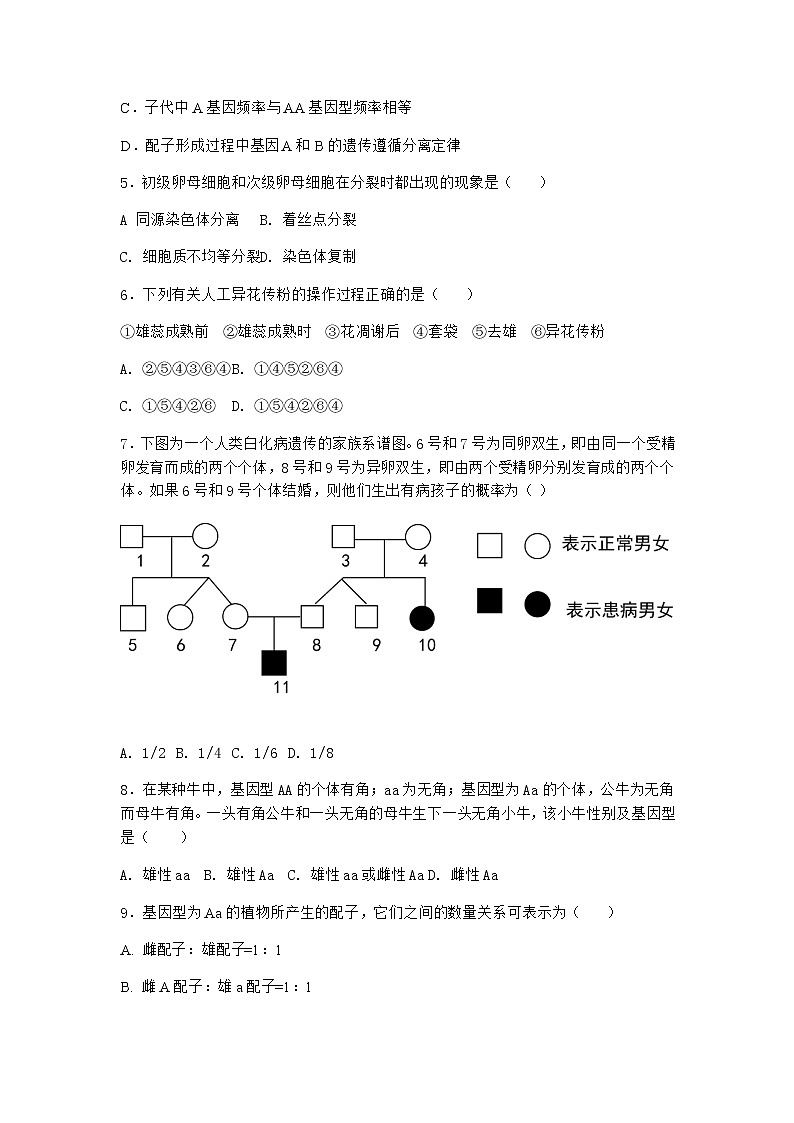 人教版高中生物必修2第2节孟德尔的豌豆杂交实验（二）课时作业含答案202