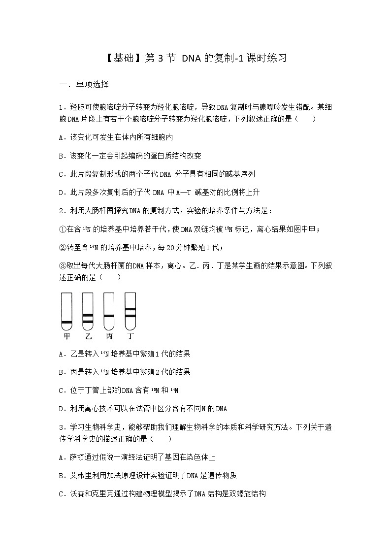 人教版高中生物必修2第3节DNA的复制课时作业含答案第1页