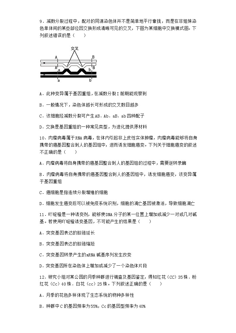 人教版高中生物必修2第1节基因突变和基因重组课时作业含答案4第3页