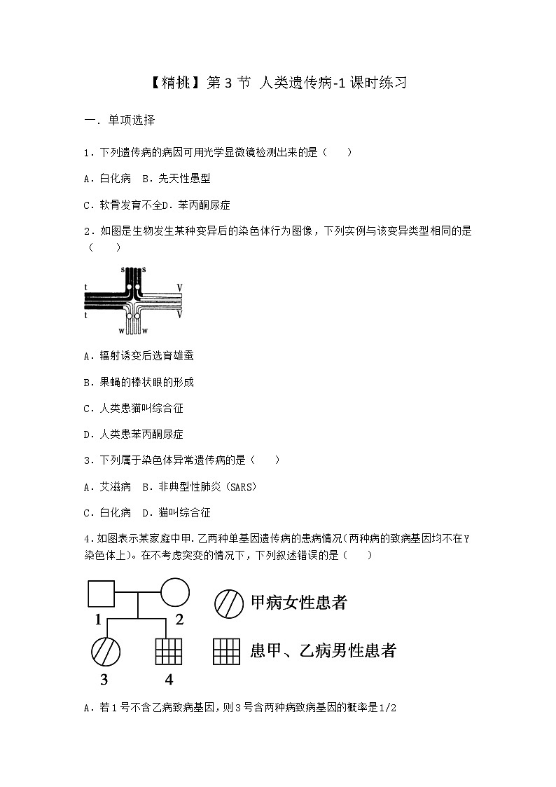 人教版高中生物必修2第3节人类遗传病课时作业含答案201