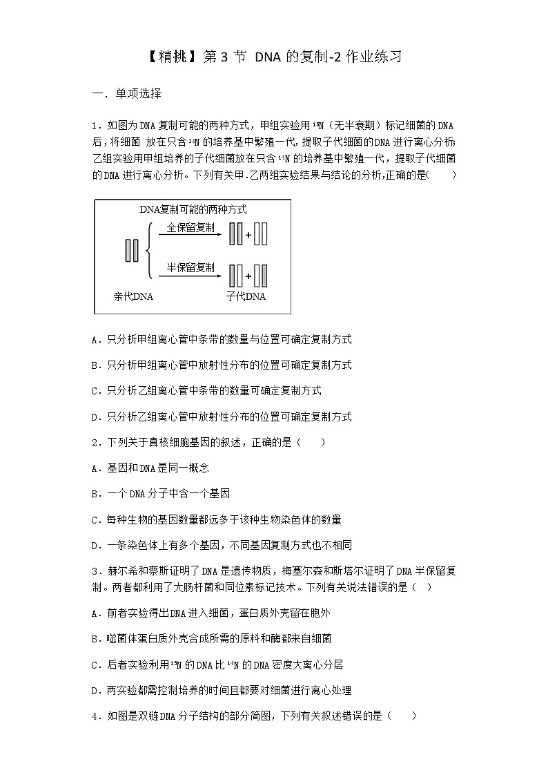 人教版高中生物必修2第3节DNA的复制作业含答案3第1页
