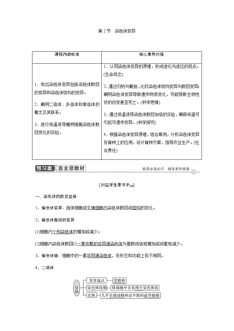 人教版高中生物必修二染色体变异学案第1页