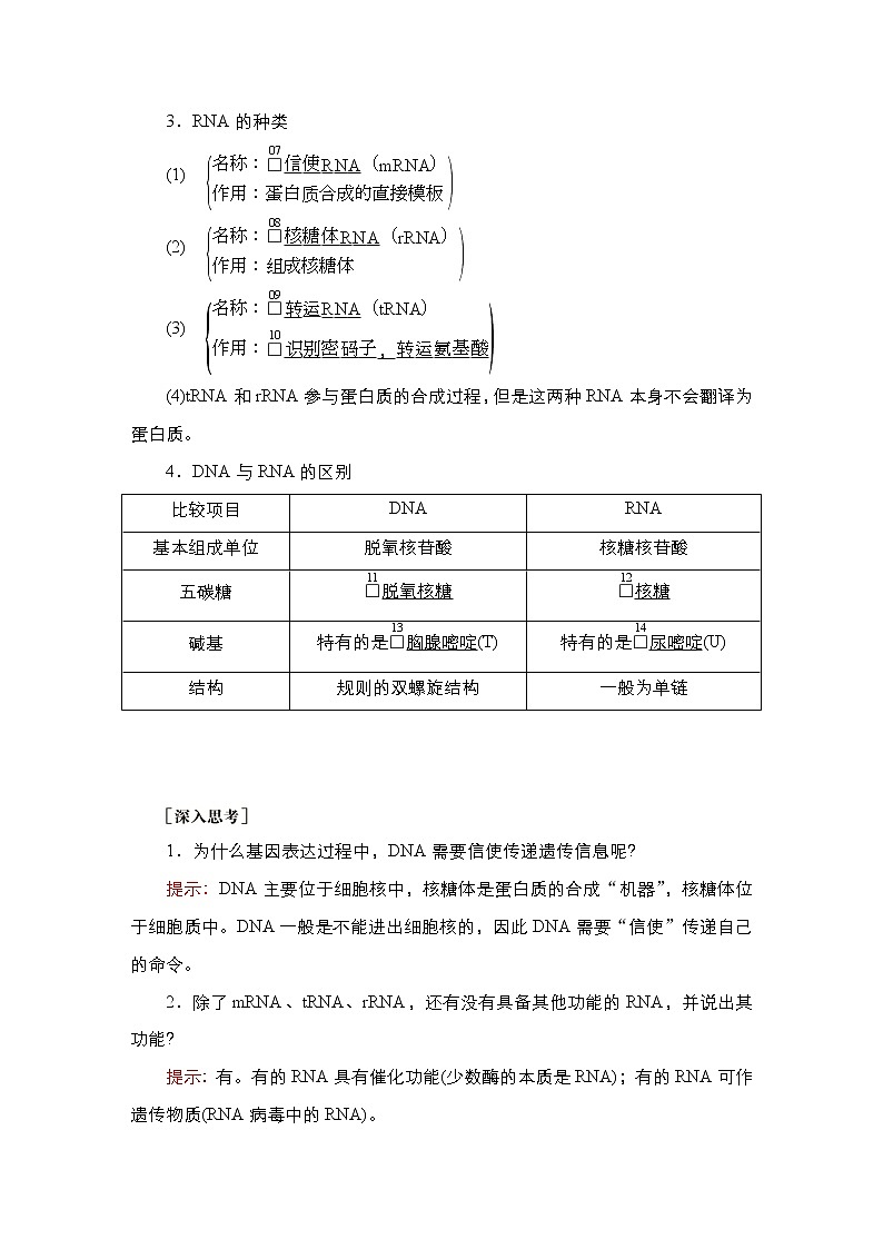 人教版高中生物必修二基因指导蛋白质的合成学案第2页