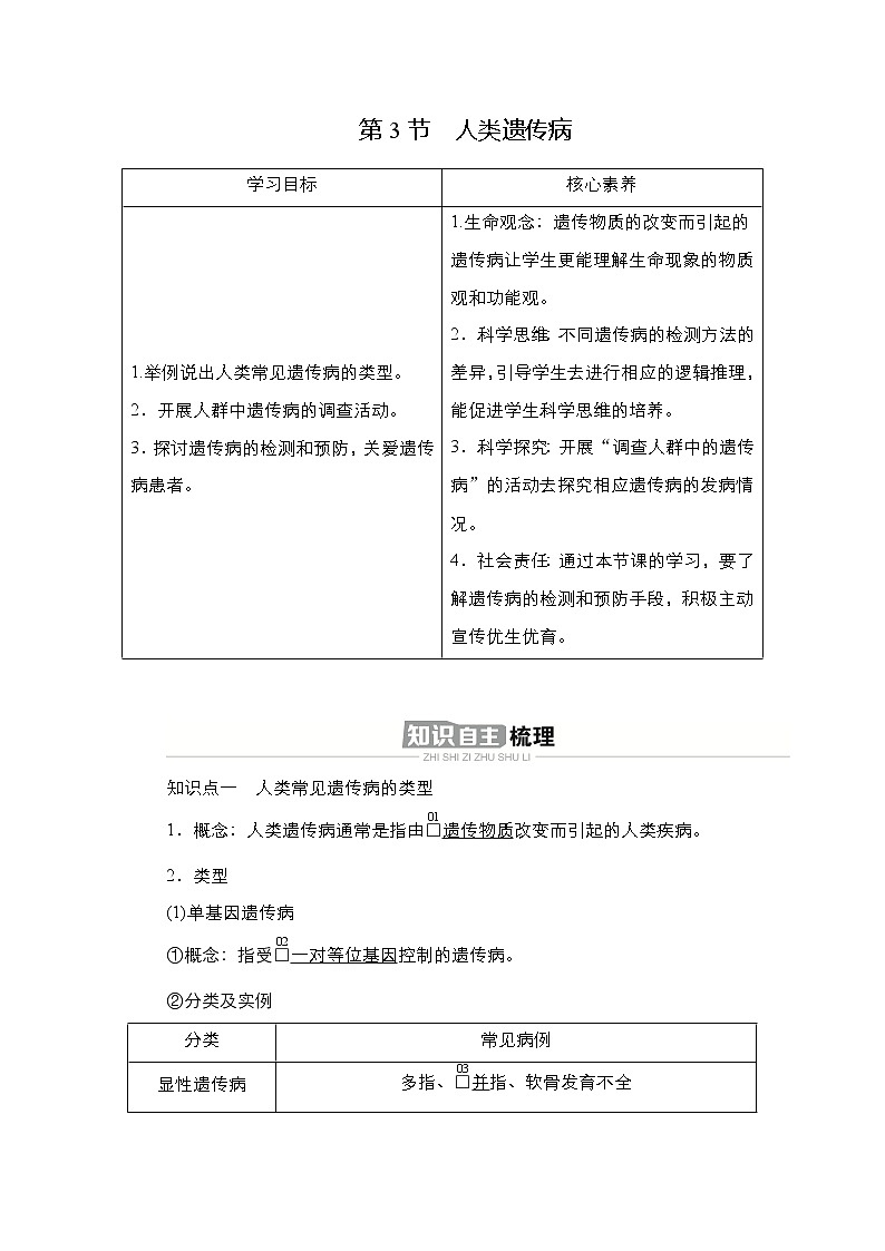 人教版高中生物必修二人类遗传病学案01