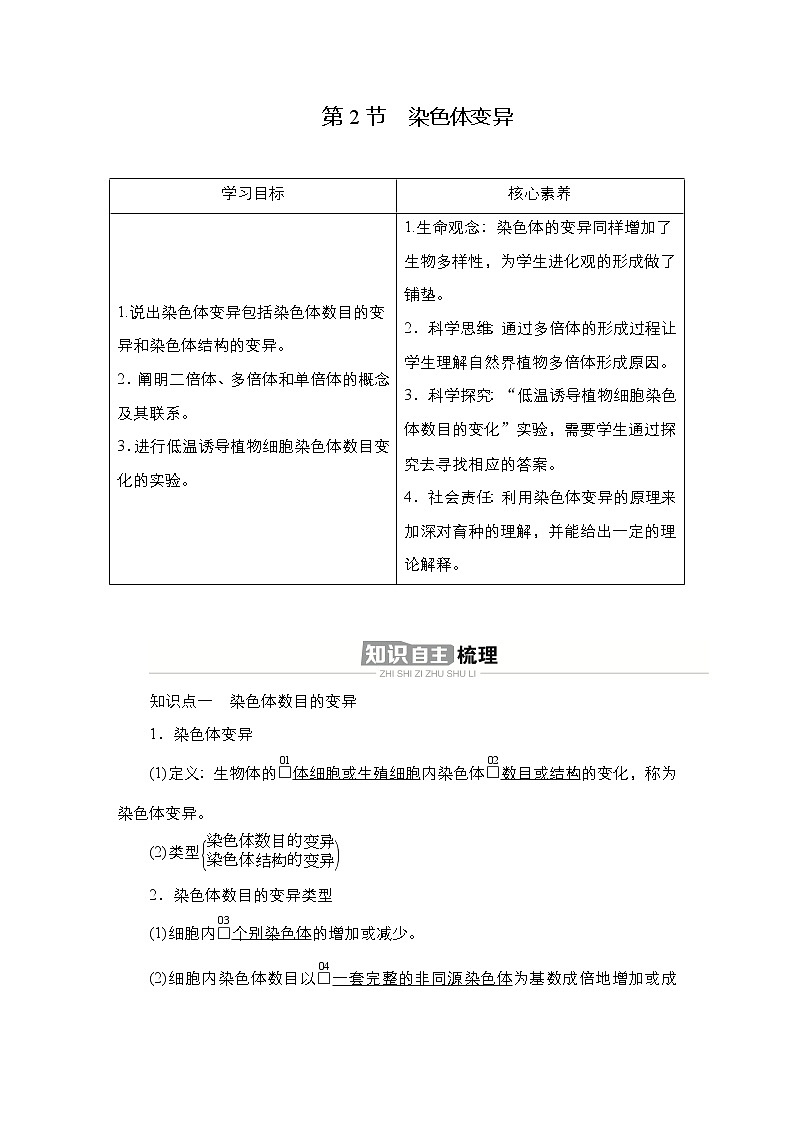 人教版高中生物必修二染色体变异学案第1页