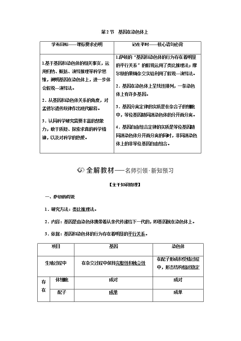 人教版高中生物必修二基因在染色体上学案01