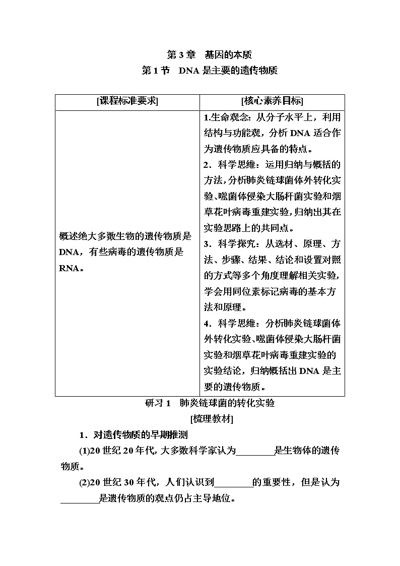 人教版高中生物必修2 3-1DNA是主要的遗传物质学案01