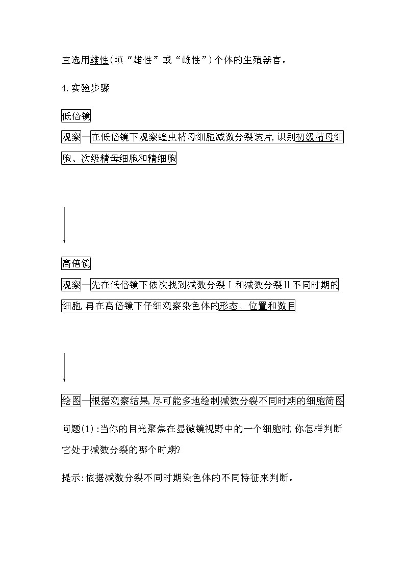 人教版（2019）高中生物必修二第2章第1节减数分裂和受精作用第2课时减数分裂的观察实验、受精作用学案第2页