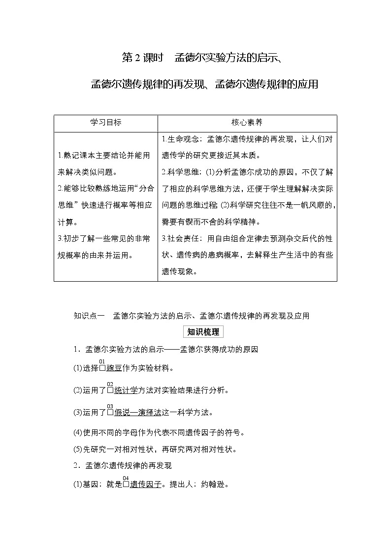 人教版高中生物必修二孟德尔遗传规律的再发现、孟德尔遗传规律的应用学案第1页