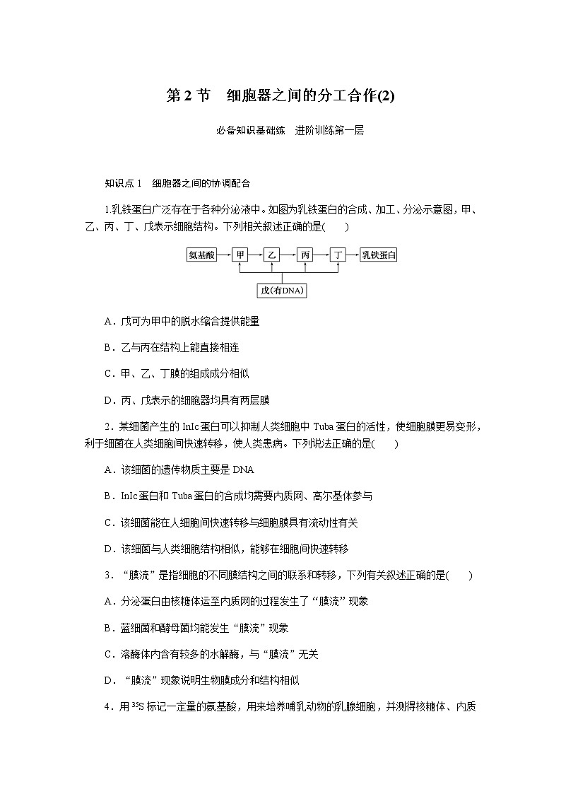 人教版高中生物必修一细胞器之间的分工合作(2)作业含答案第1页