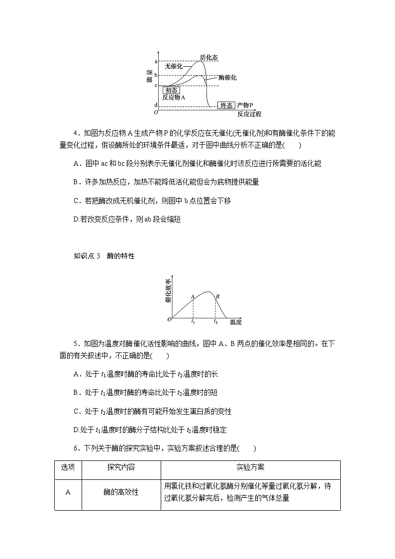 人教版高中生物必修一降低化学反应活化能的酶作业含答案02