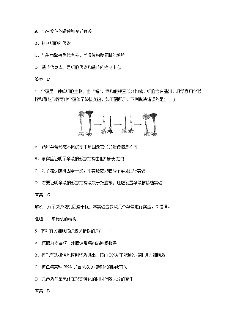 人教版高中生物必修一细胞核的结构和功能作业含答案第2页