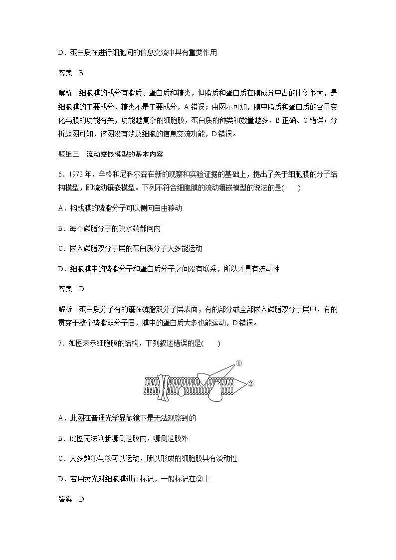 人教版高中生物必修一细胞膜的结构和功能作业含答案03