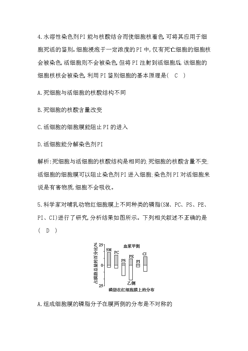 人教版（2019）高中生物必修一第3章第1节细胞膜的结构和功能作业含答案03