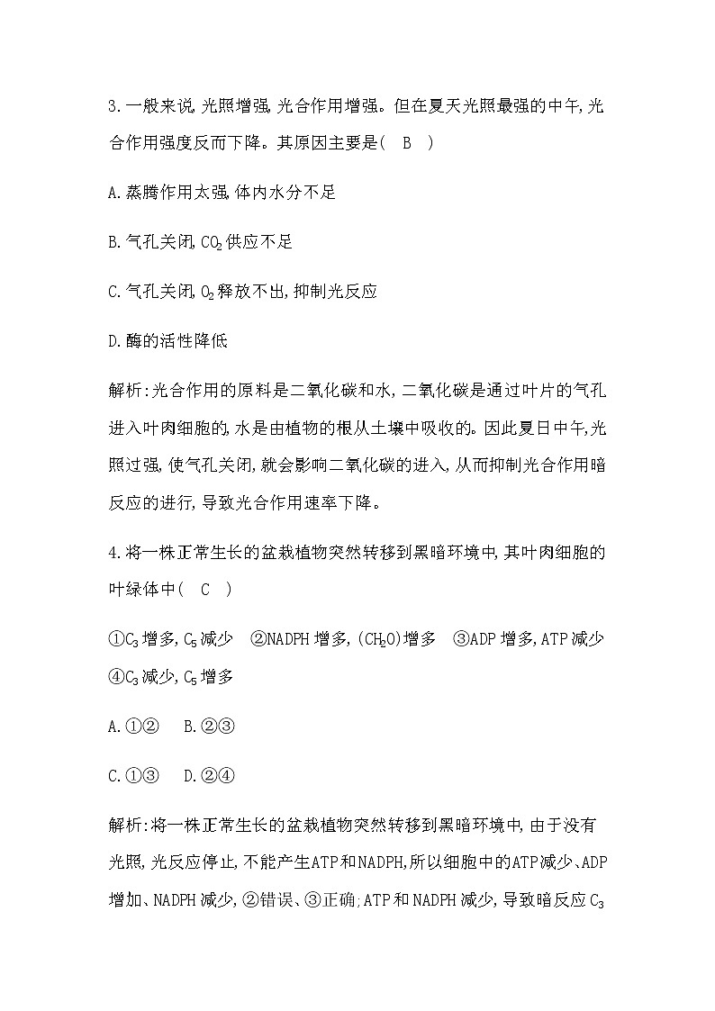 人教版（2019）高中生物必修一第5章第4节光合作用与能量转化第2课时光合作用的原理和应用作业含答案第3页