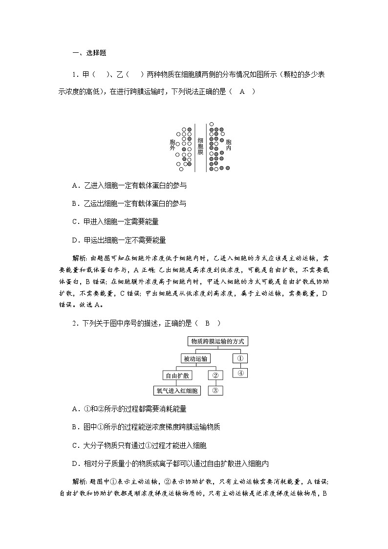 人教版高中生物必修1主动运输与胞吞、胞吐作业含答案02