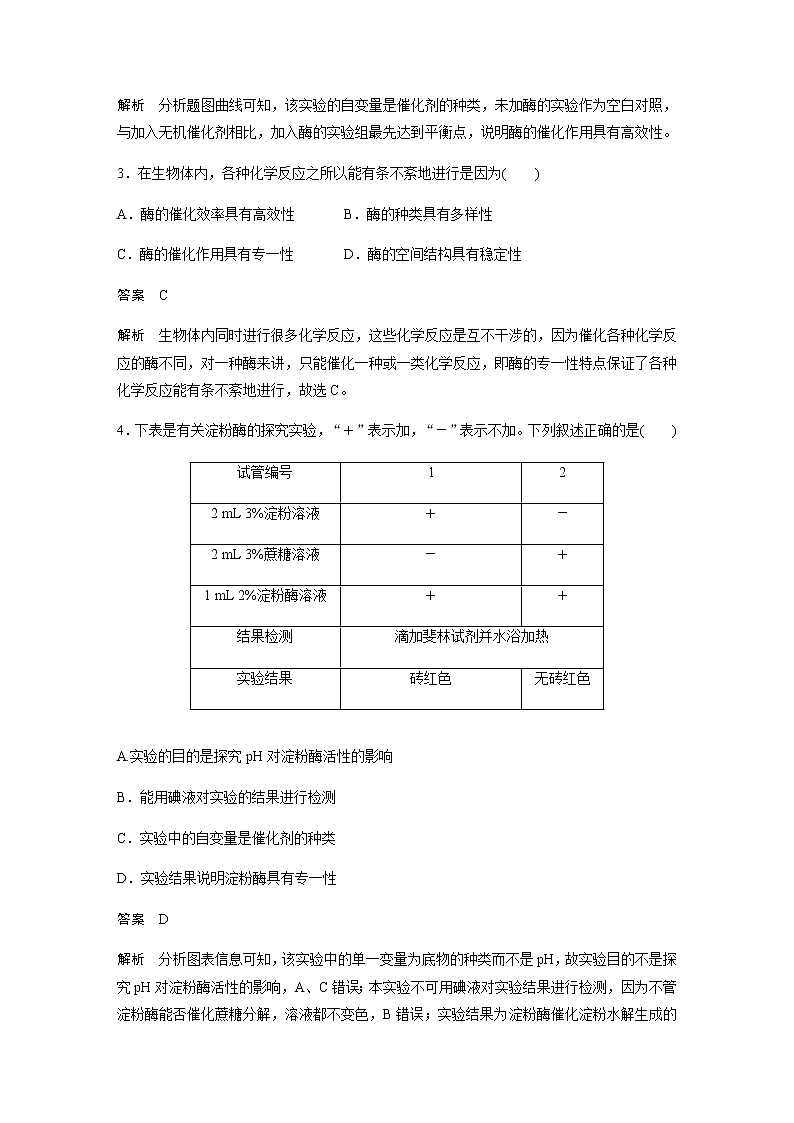 人教版（2019）高中生物必修一酶的特性 作业含答案02