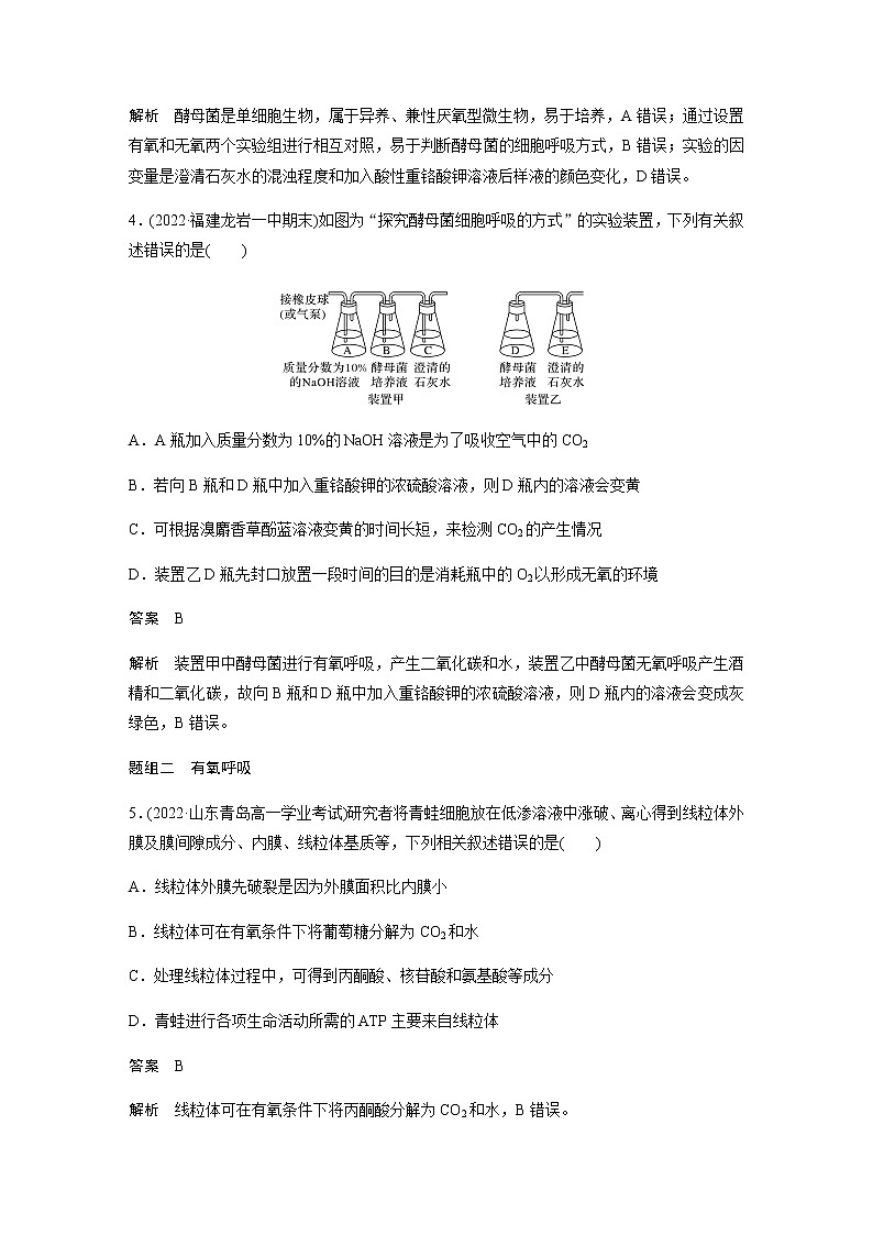 人教版高中生物必修一细胞呼吸的方式和有氧呼吸作业含答案02