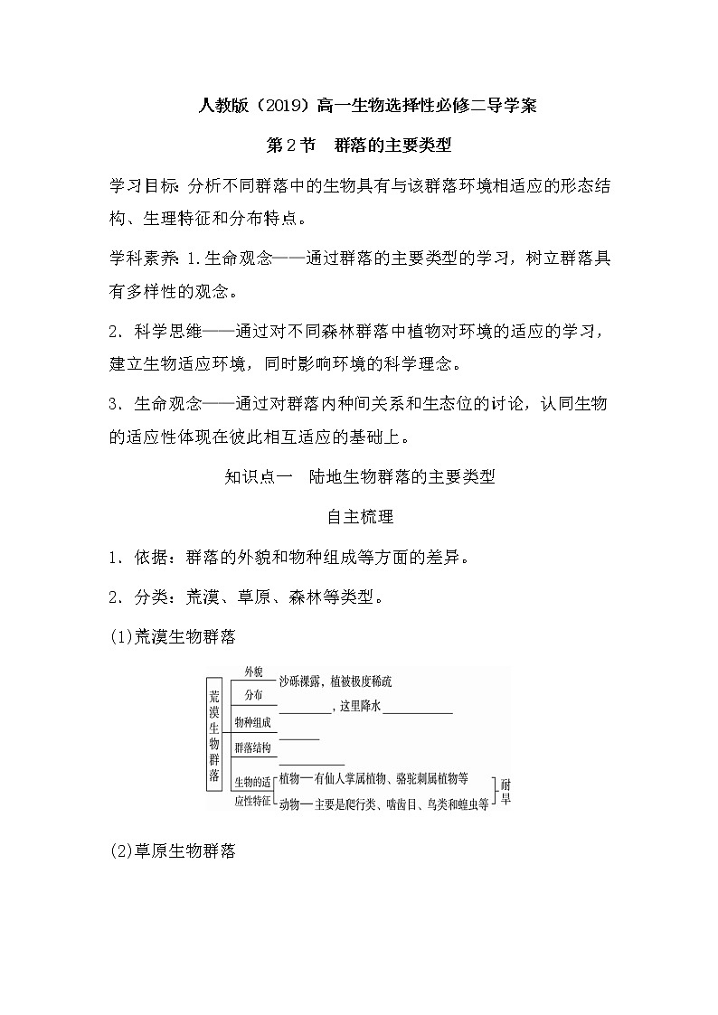 人教版（2019）高中生物选择性必修二2-2群落的主要类型3学案01