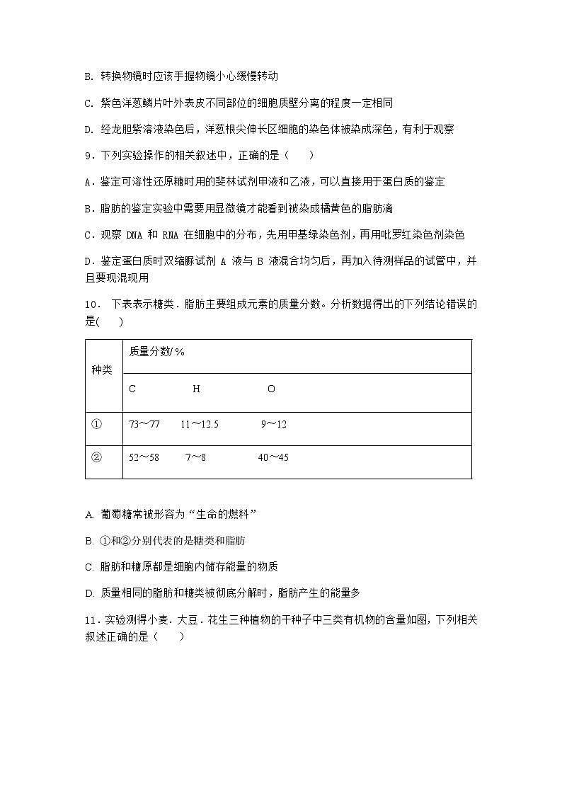 沪教版高中生物必修1第一节细胞由多种元素和化合物组成优选作业含答案2第3页
