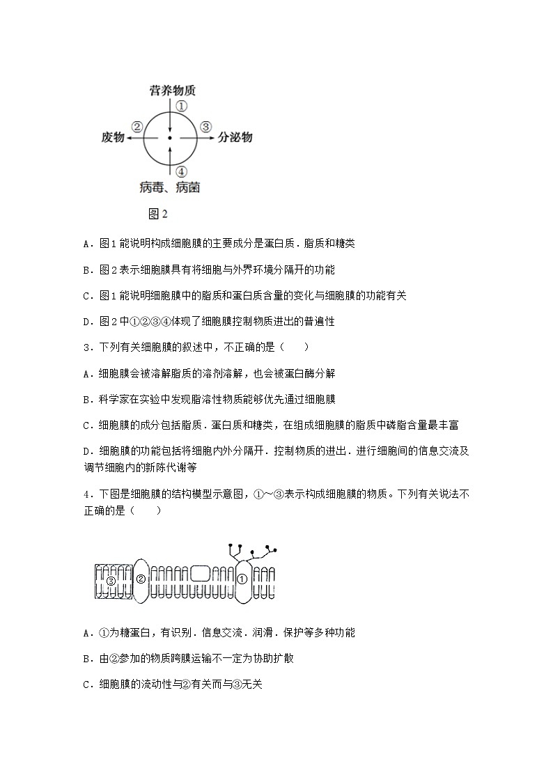 沪教版高中生物必修1第一节细胞由都由质膜包裹优质作业含答案1第2页