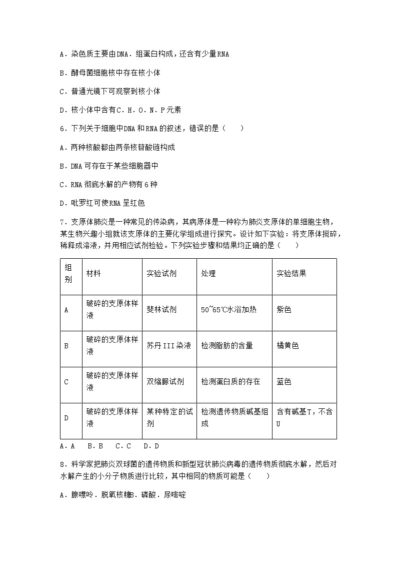 沪教版高中生物必修1第五节核酸是储存与传递遗传信息的生物大分子同步作业含答案3第2页
