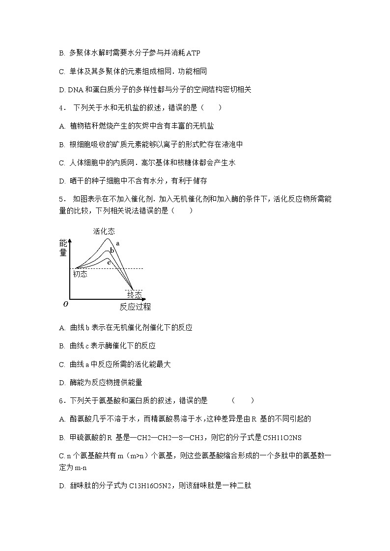 沪教版高中生物必修1第二节水和无机盐在生命活动中具有重要作用作业含答案202