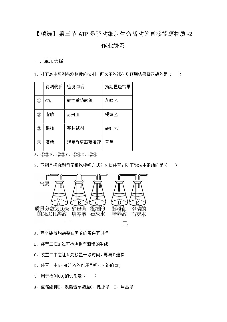 沪教版高中生物必修1第三节ATP是驱动细胞生命活动的直接能源物质作业含答案201
