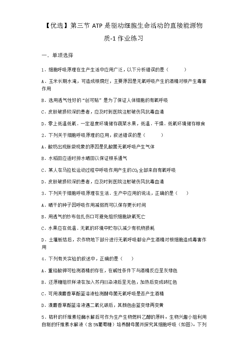 沪教版高中生物必修1第三节ATP是驱动细胞生命活动的直接能源物质作业含答案5第1页