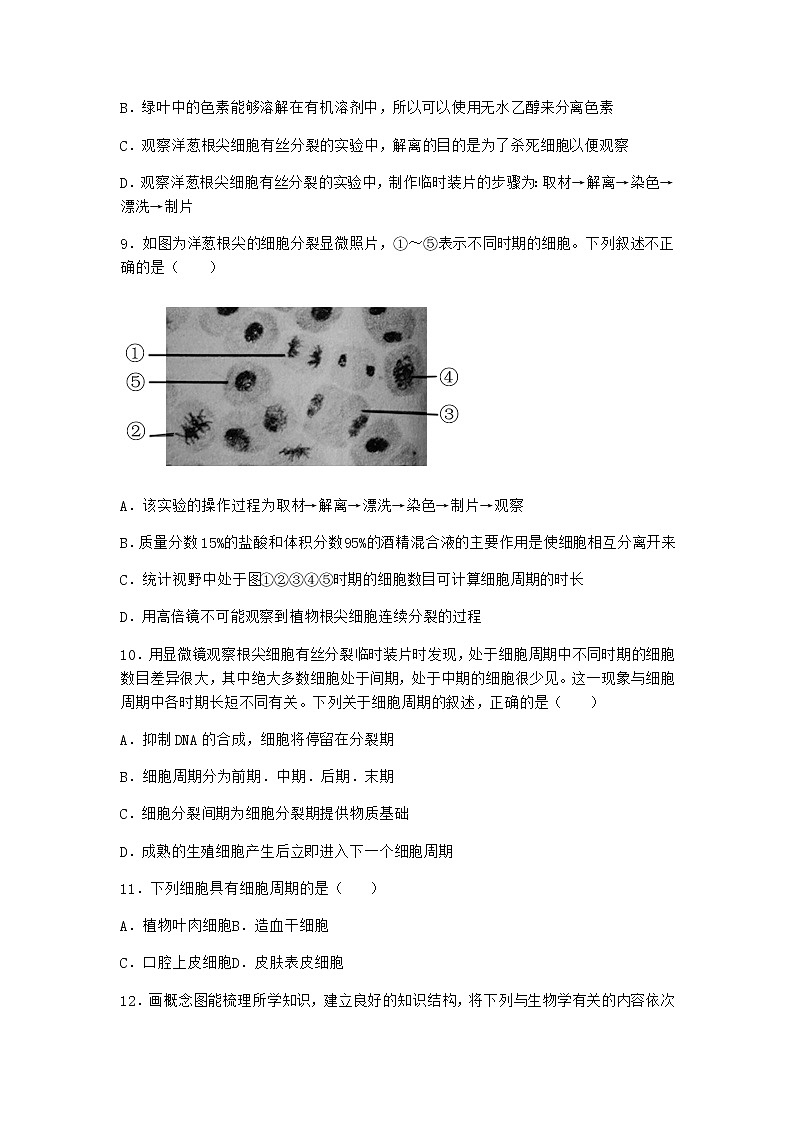 沪教版高中生物必修1第一节细胞通过不同的方式进行增殖作业含答案2第3页