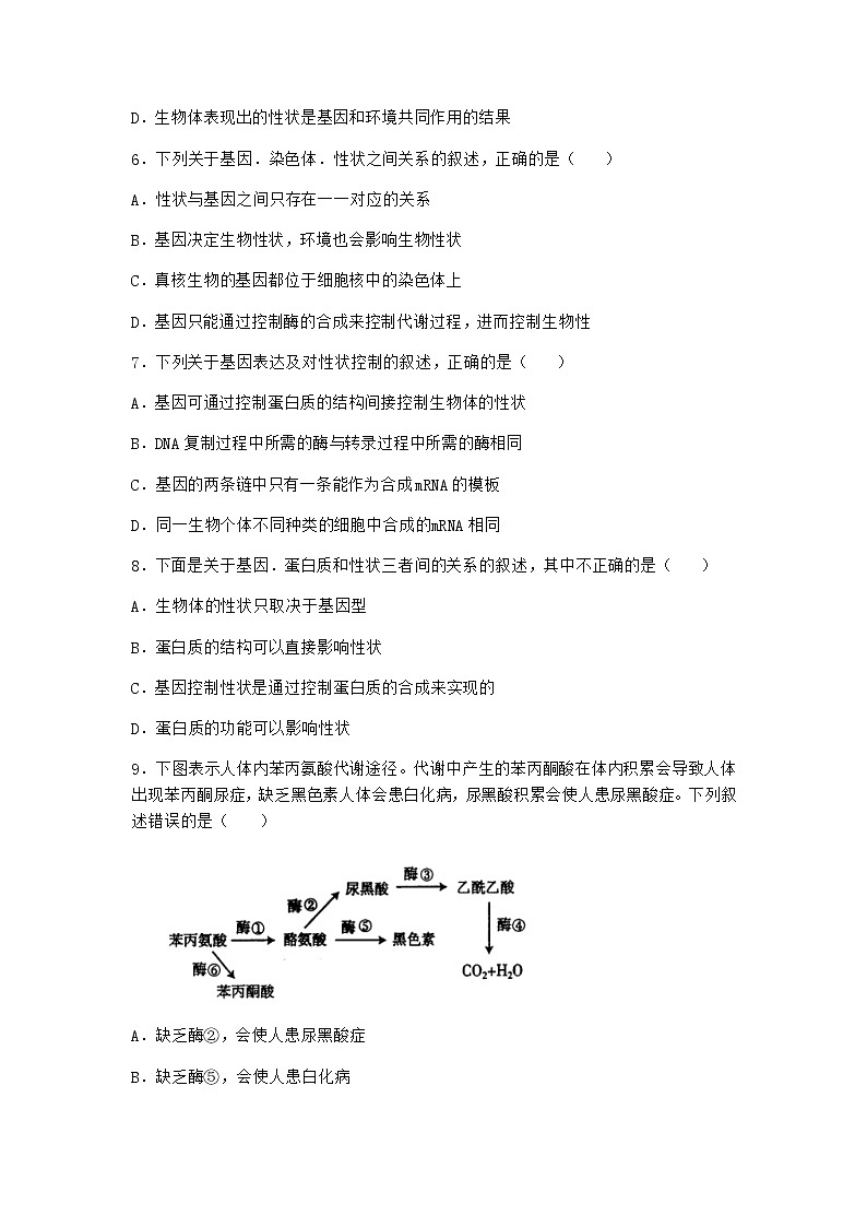沪教版高中生物必修2第五节基因与性状的关系优选作业含答案1第2页