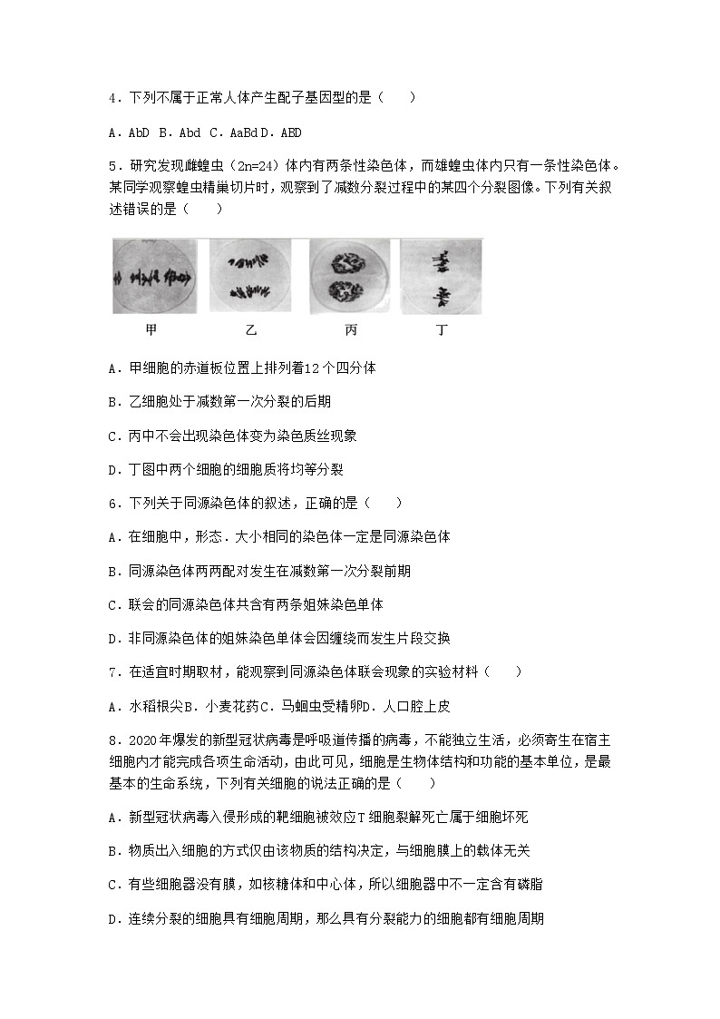 沪教版高中生物必修2第一节减数分裂产生染色体数量减半的生殖细胞优选作业含答案1第2页