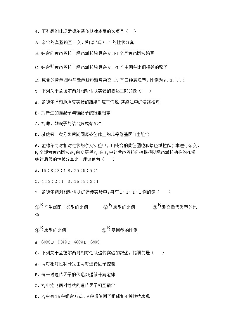 沪教版高中生物必修2第一节孟德尔遗传实验的科学方法优选作业含答案102