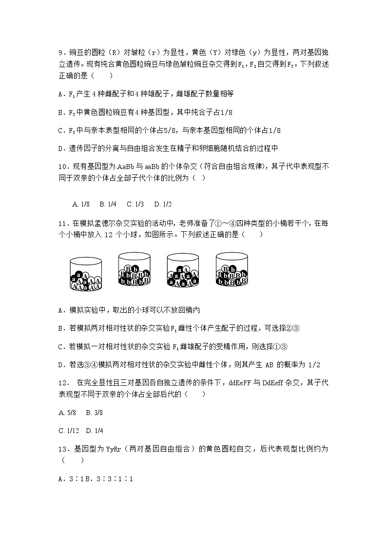 沪教版高中生物必修2第一节孟德尔遗传实验的科学方法优选作业含答案103
