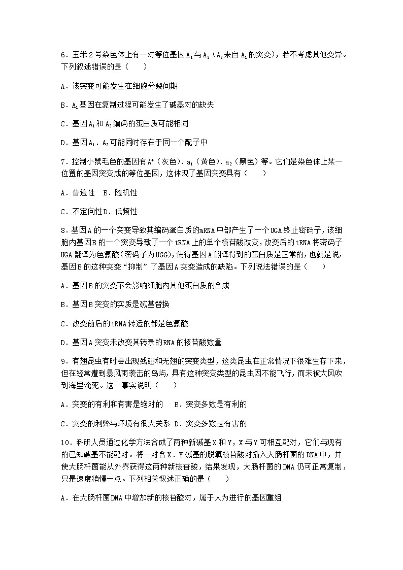 沪教版高中生物必修2第一节基因突变与基因重组优选作业含答案1第3页