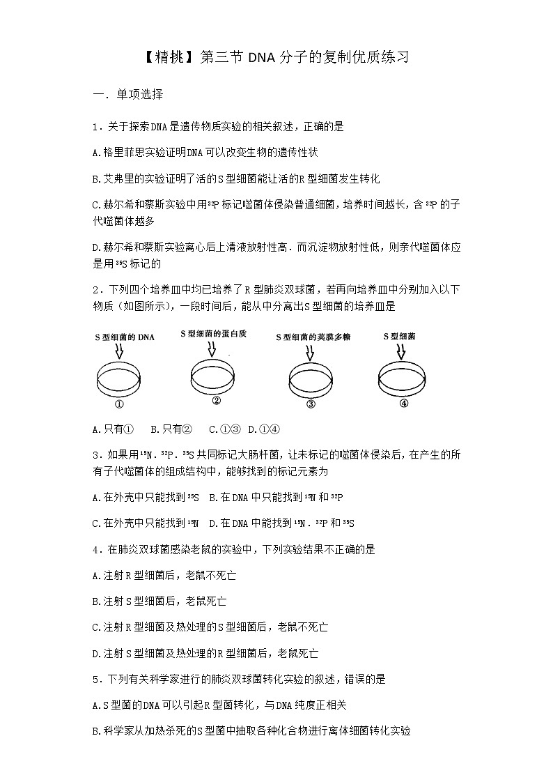 沪教版高中生物必修2第三节DNA分子的复制优质作业含答案1第1页