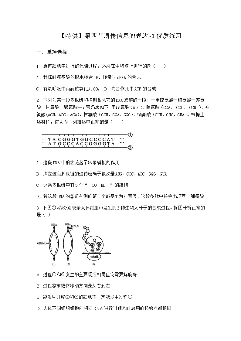 沪教版高中生物必修2第四节遗传信息的表达优质作业含答案2第1页