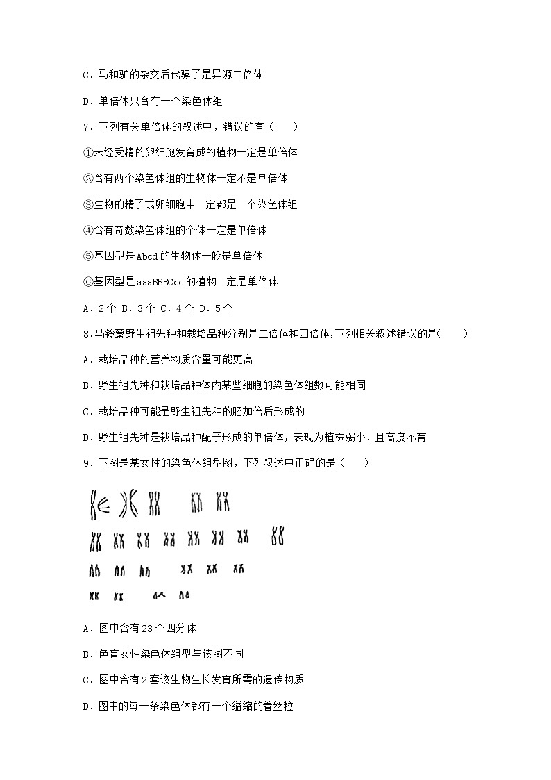 沪教版高中生物必修2第二节染色体变异优质作业含答案403
